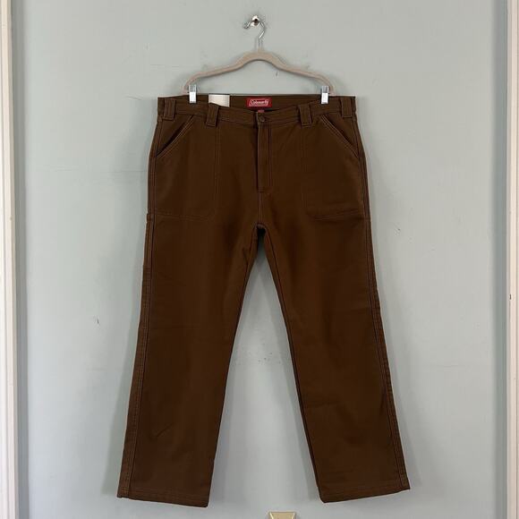NWT Coleman Utility Canvas Fleece Lined Caramel Brown Bonded Pants - Picture 1 of 6